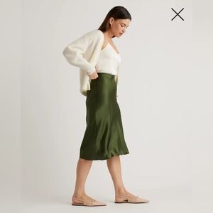 Satin Olive Green Midi Slip Skirt